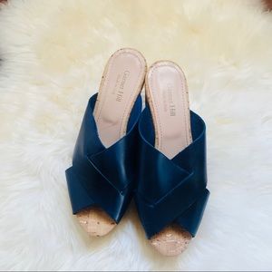 Garnet Hill Navy Cris Cross Italian Leather Wedge